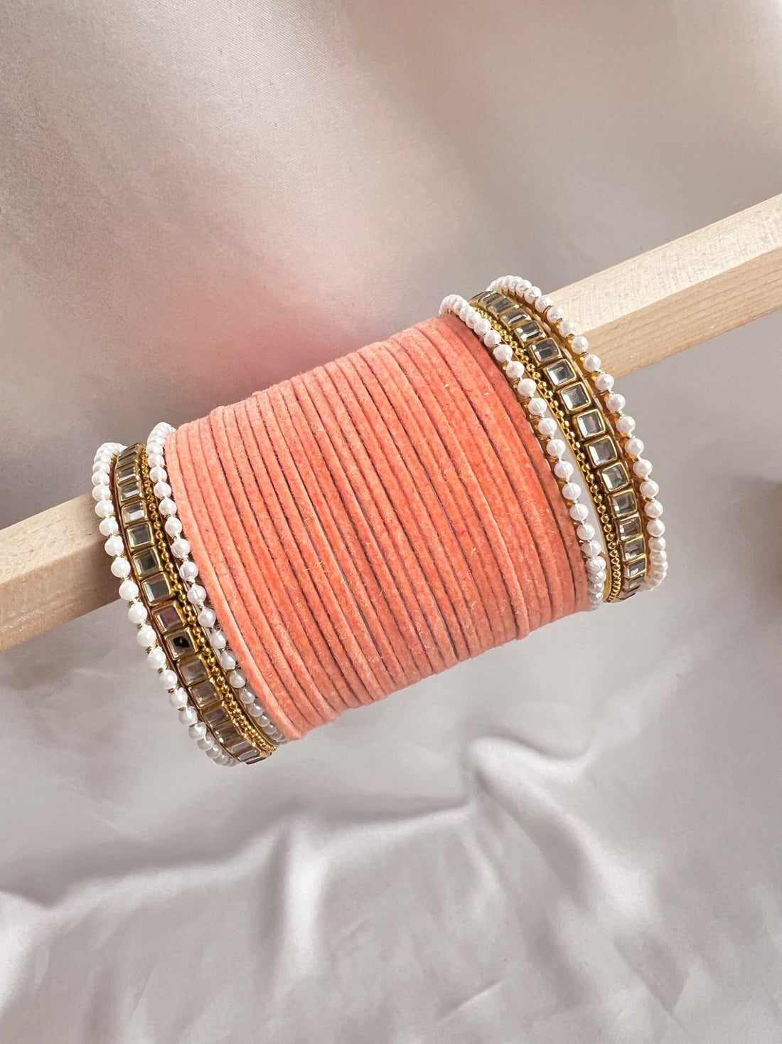 Peach Kundan Bangle Set