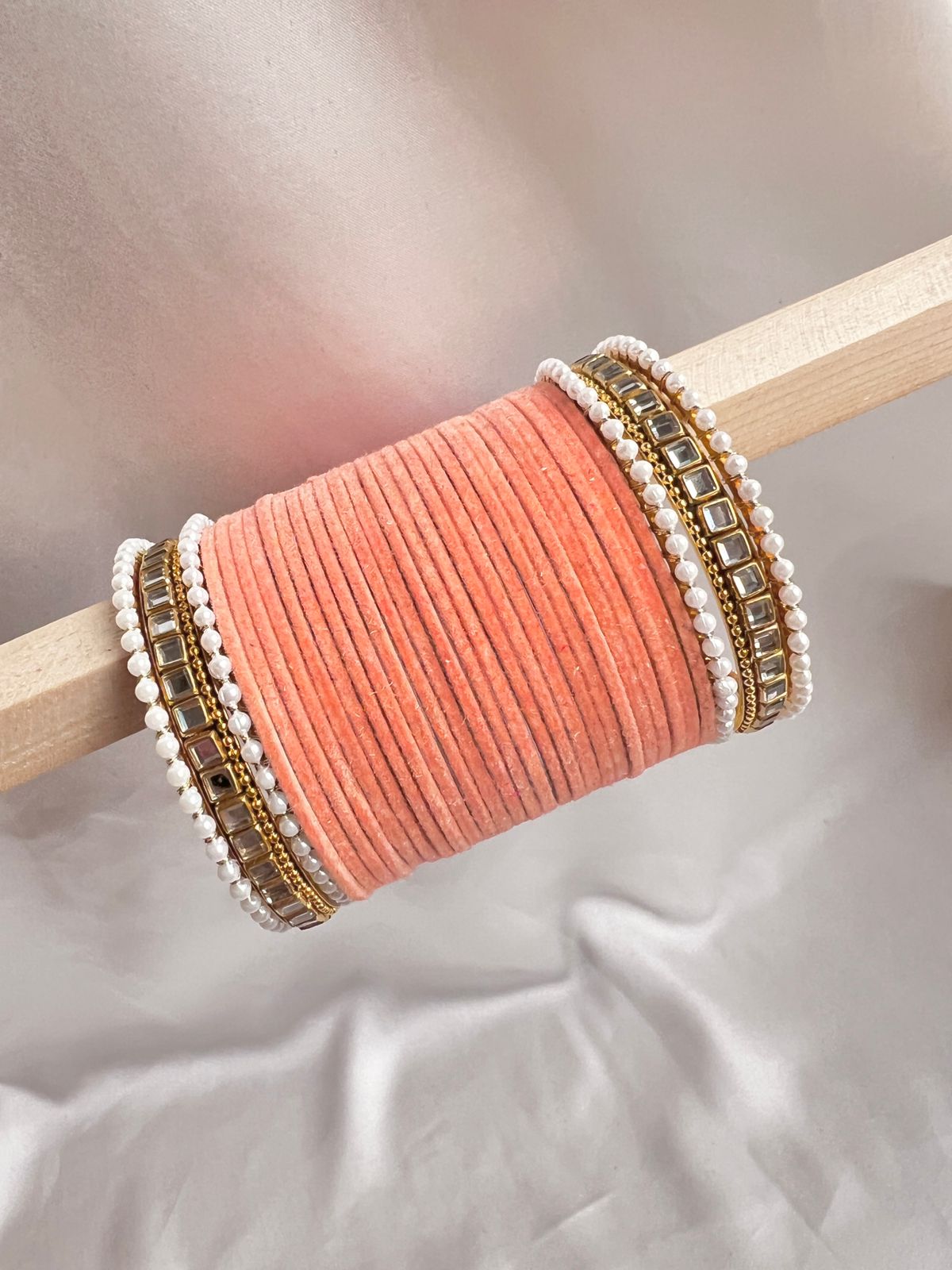 Peach Kundan Bangle Set