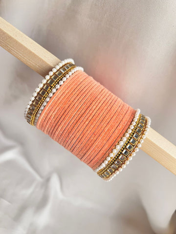 Peach Kundan Bangle Set