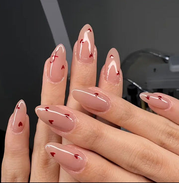 Baby Pink Heart Almonds Nails