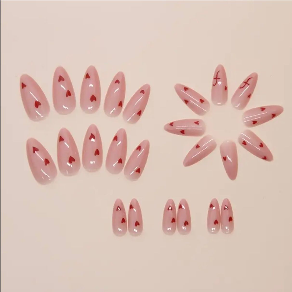 Baby Pink Heart Almonds Nails