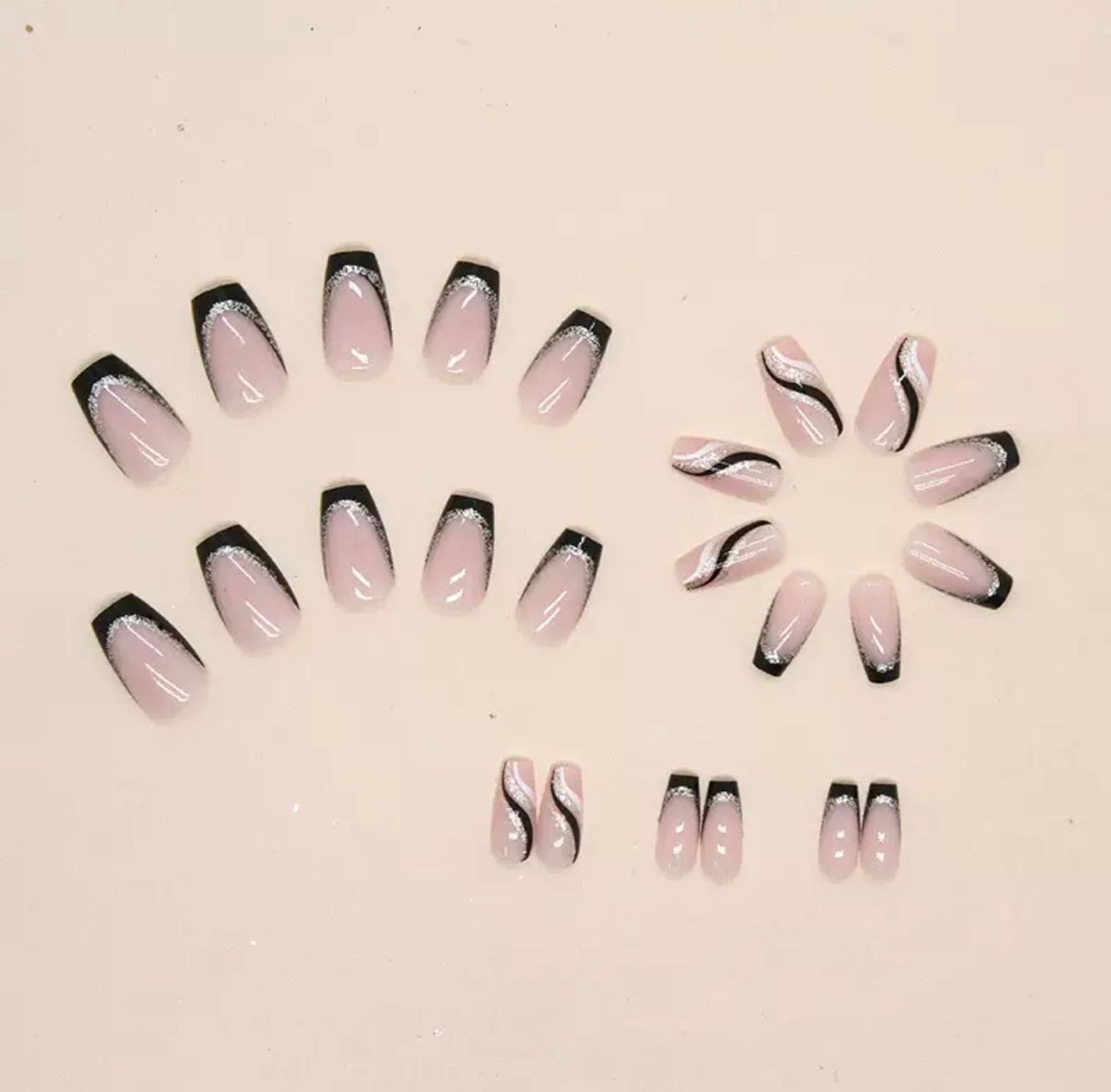 Glossy Black 24Pcs Nails Set