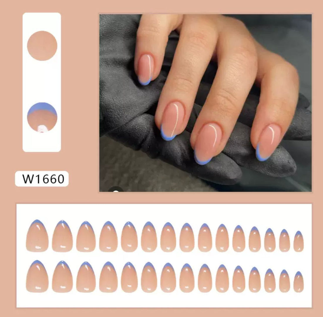 Classic Blue French 24Pcs Nails Set