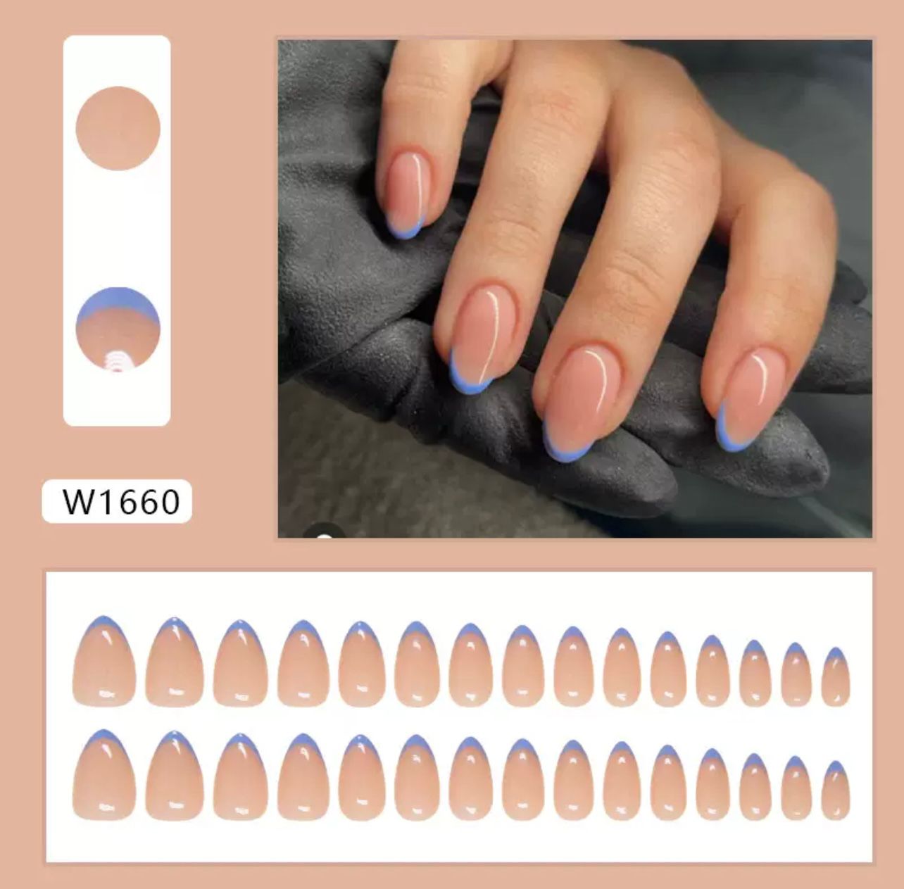 Classic Blue French 24Pcs Nails Set