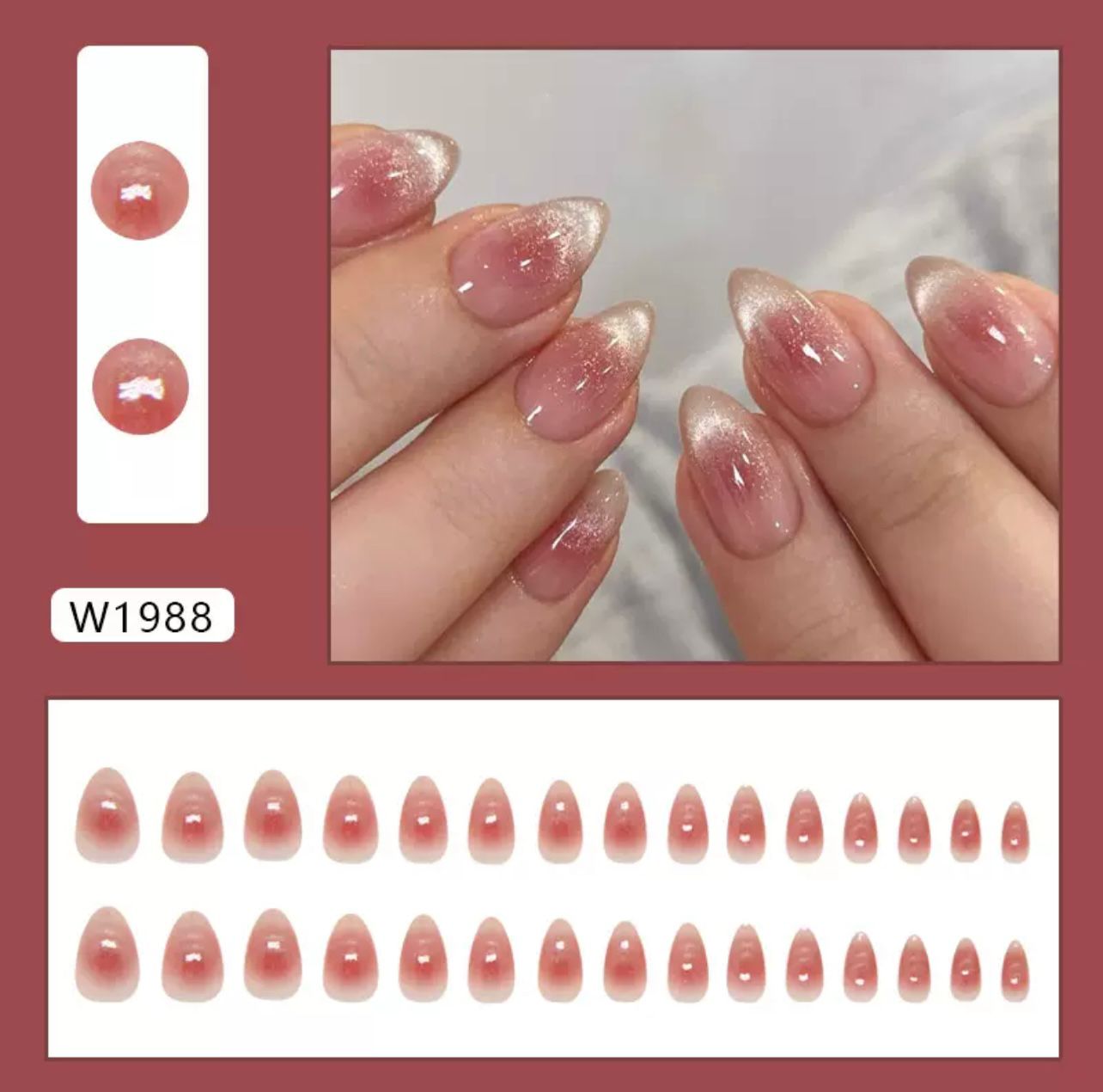 Rose Pink Cat Eye 24Pcs Nails Set