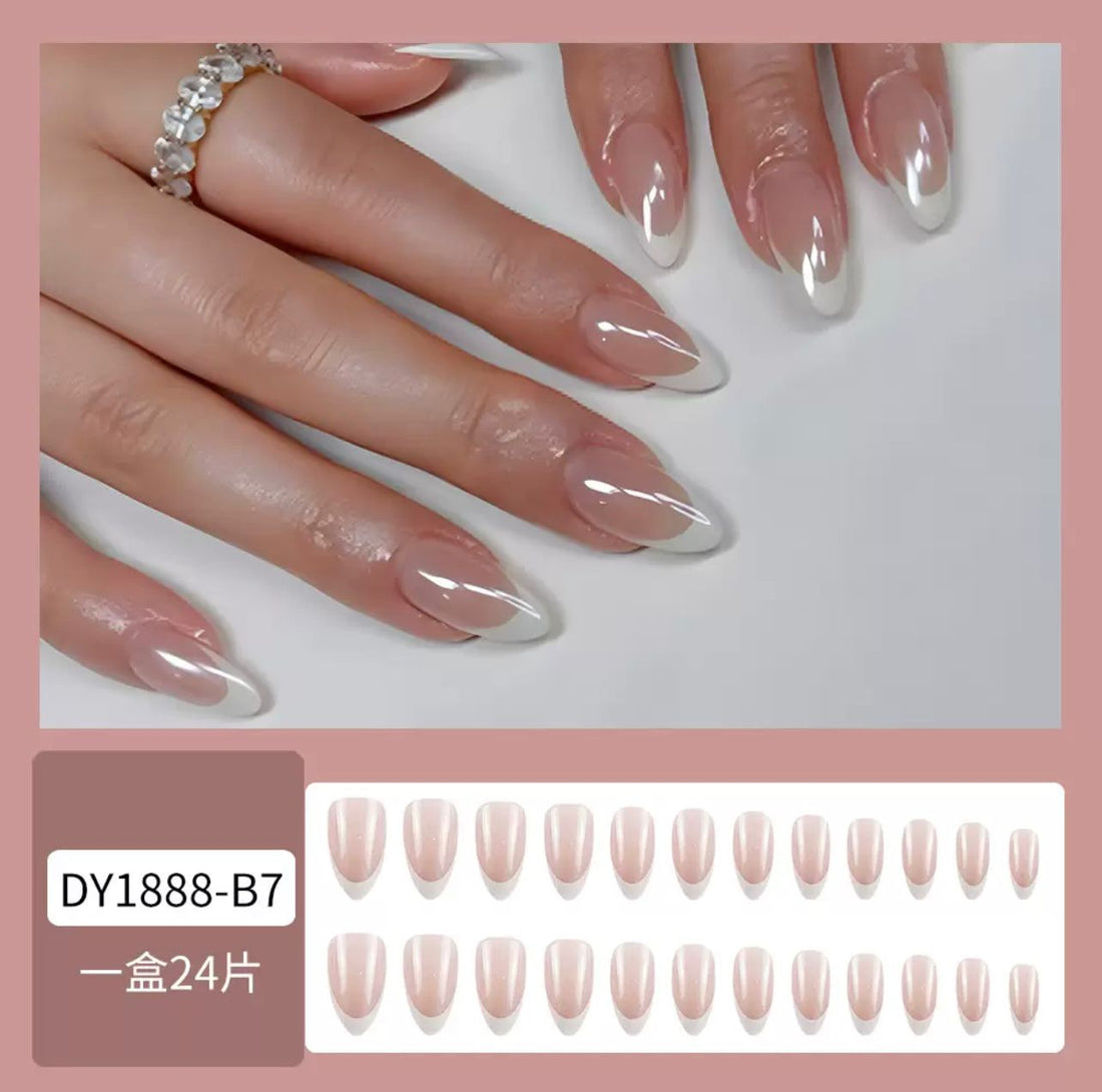 Glossy French 24Pcs Nails Set