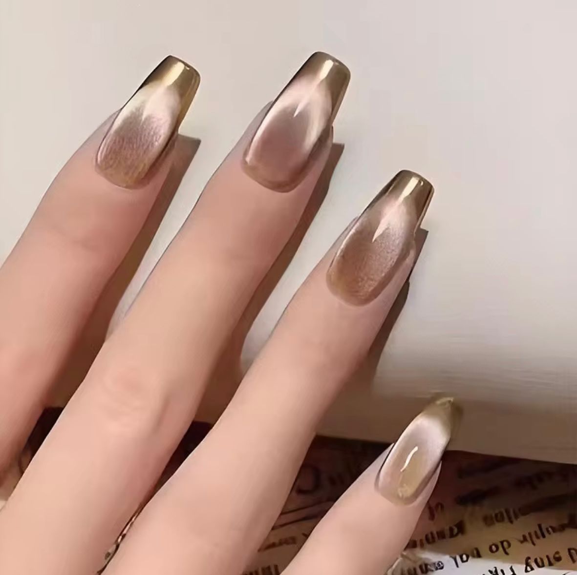Gold Brown Cat Eye 24Pcs Nails Set