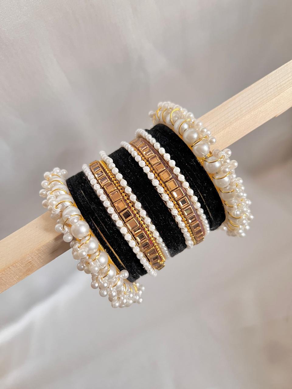 Black Pearl Radiance Metal Bangle Set