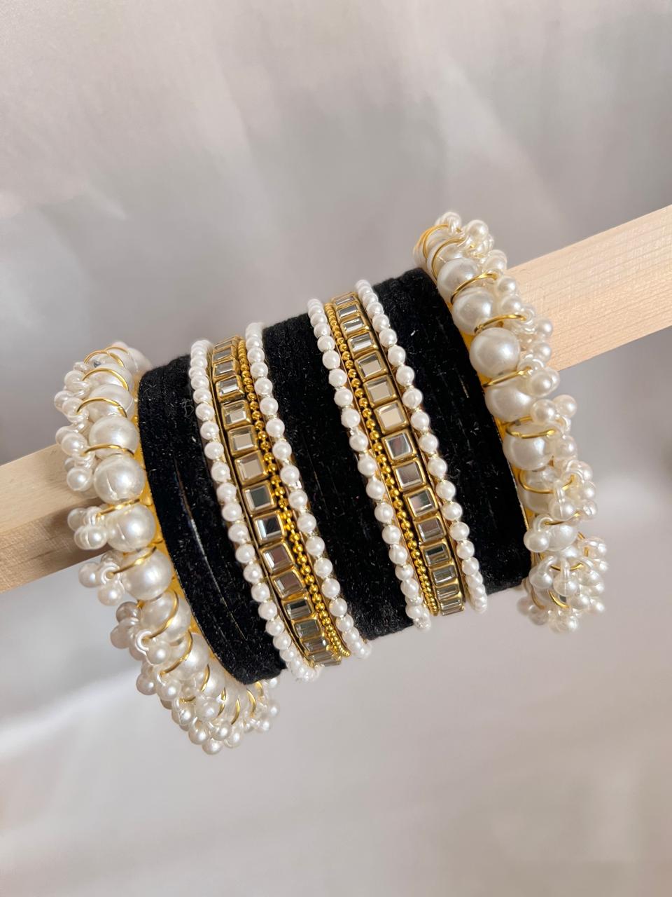 Black Pearl Radiance Metal Bangle Set