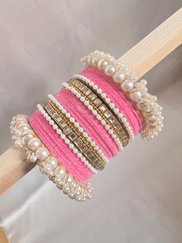 Light Pink Pearl Radiance Metal Bangle Set