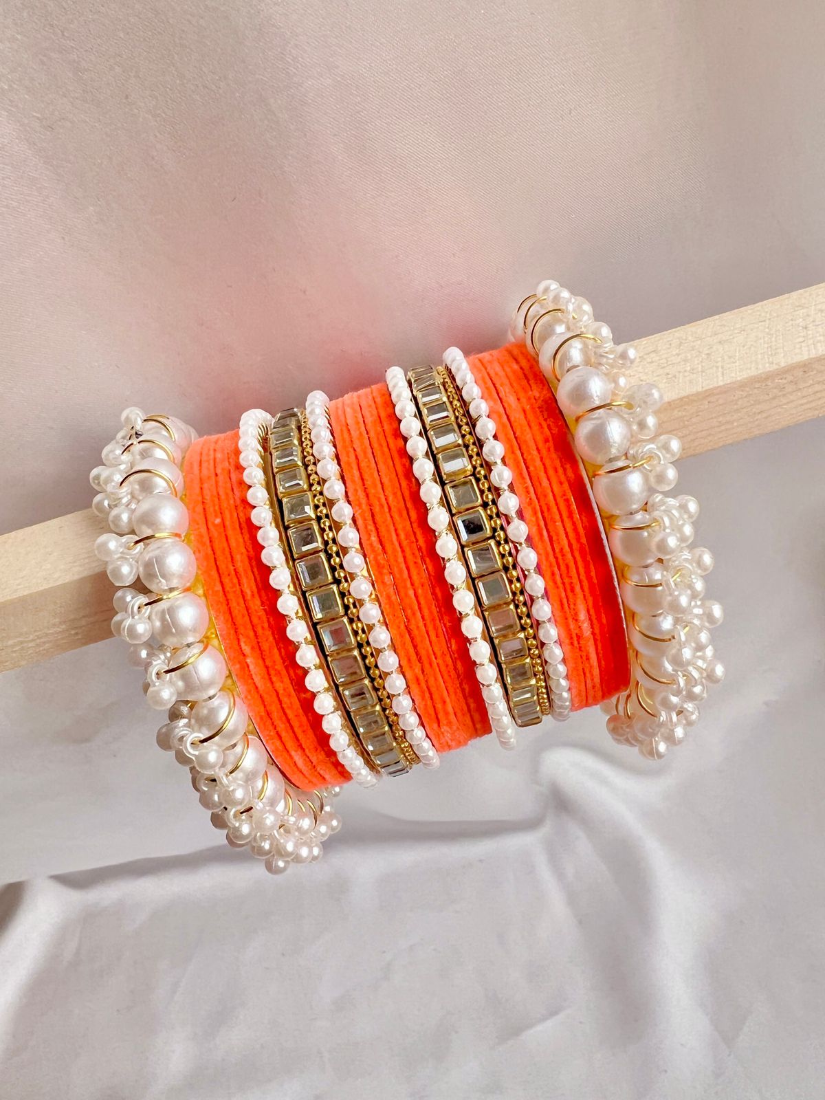 Orange Pearl Radiance Metal Bangle Set