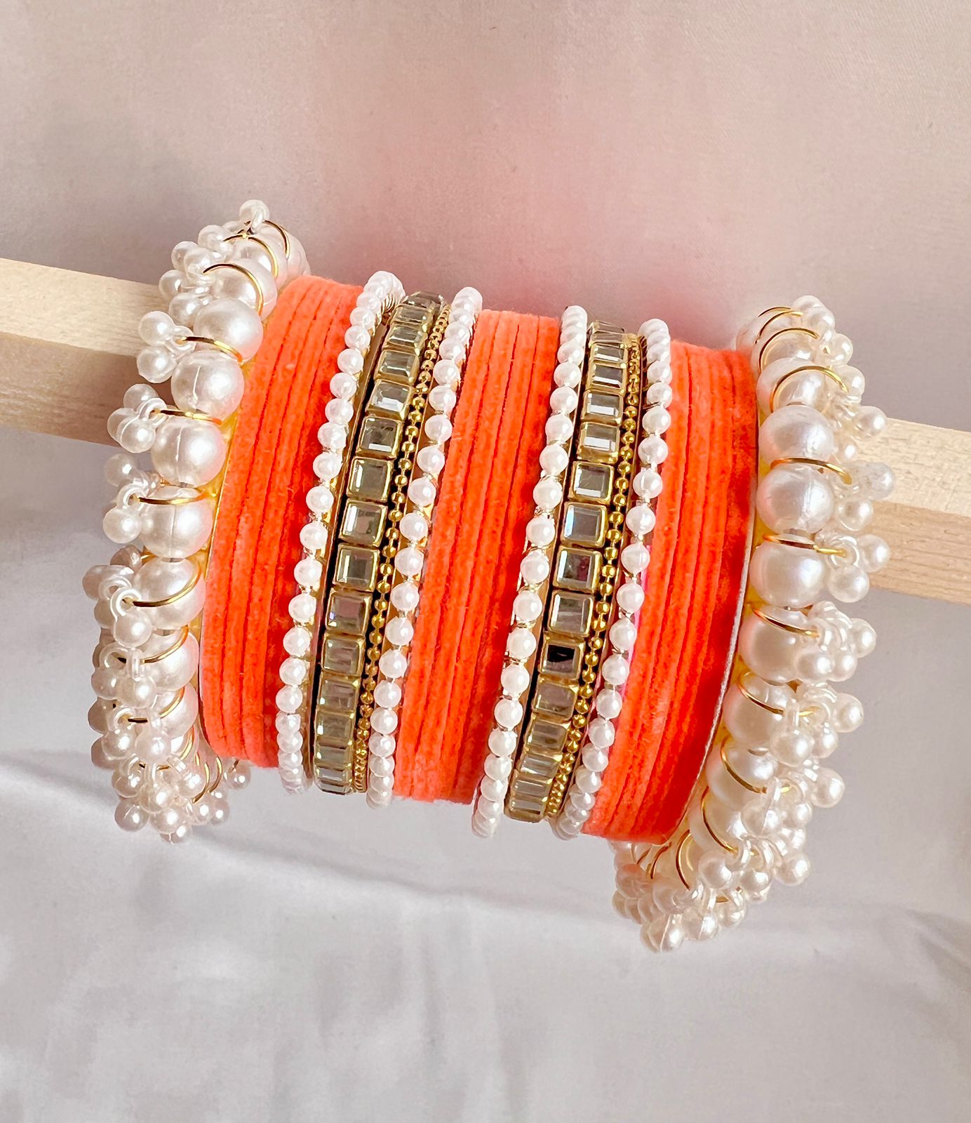 Orange Pearl Radiance Metal Bangle Set