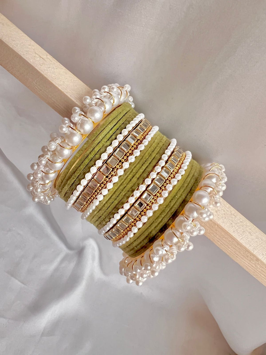 Olive green Pearl Radiance Bangle Set