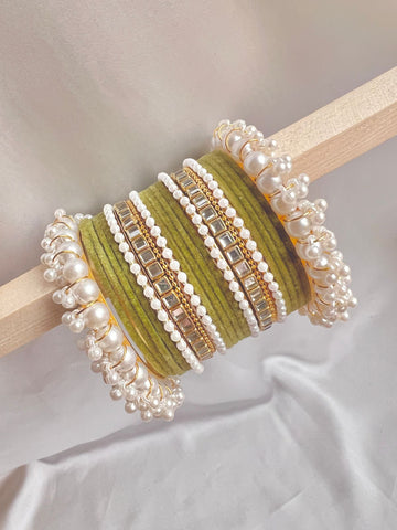 Olive green Pearl Radiance Bangle Set