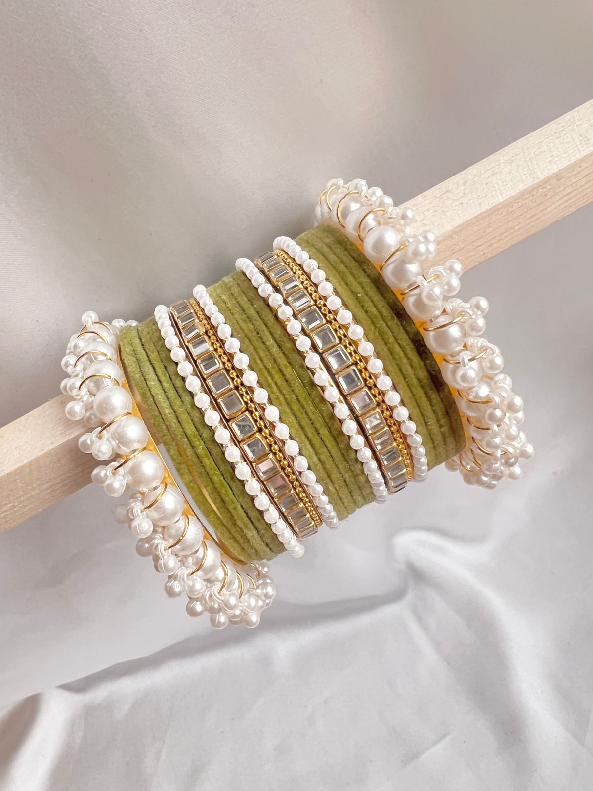 Olive green Pearl Radiance Bangle Set
