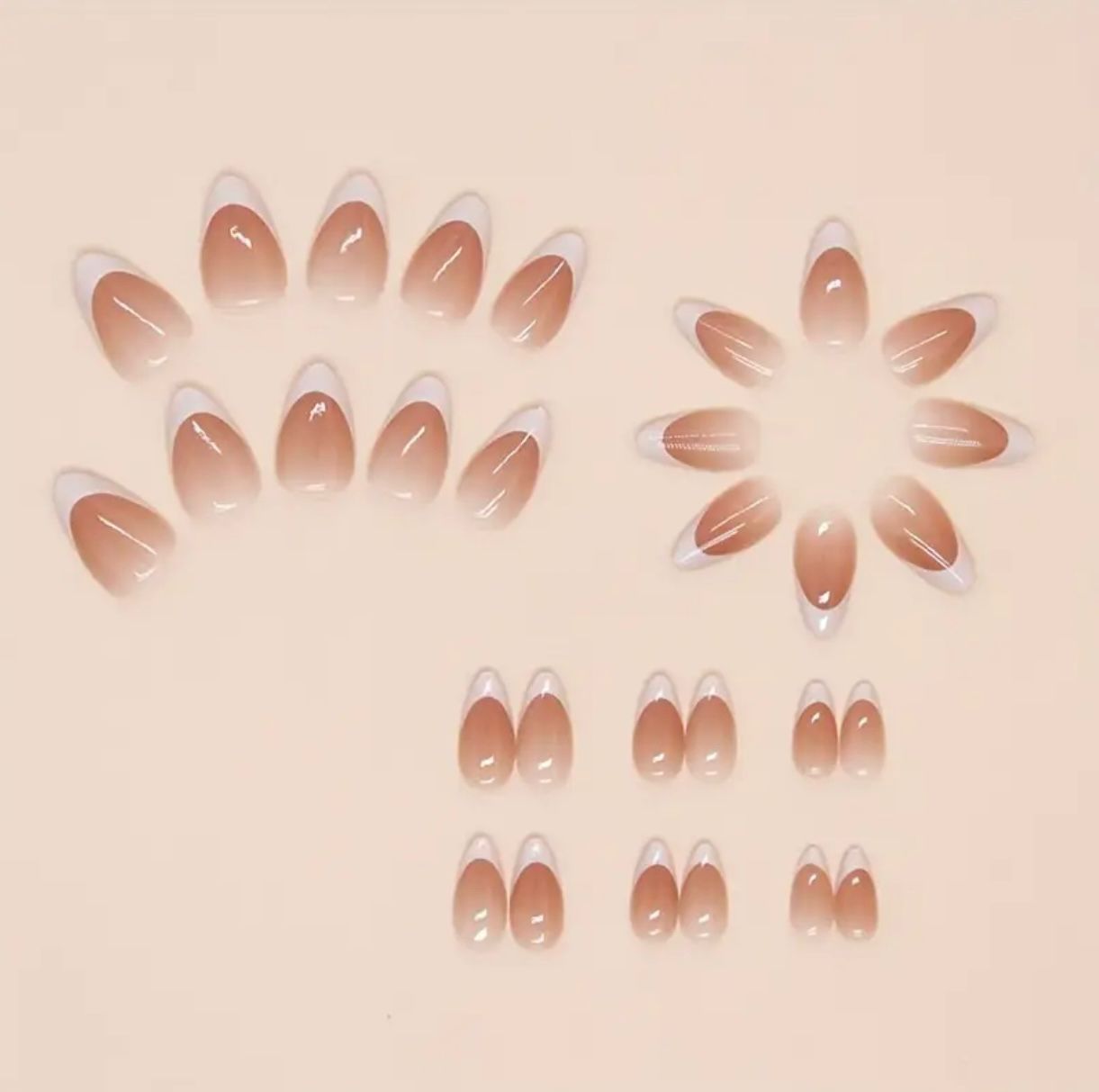 French Almond Press On Nails Set 24 Pcs