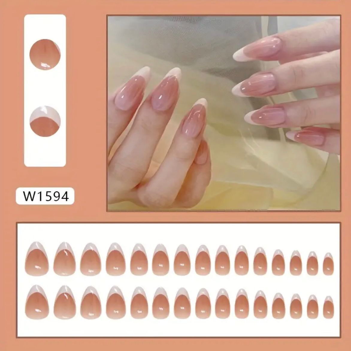 French Almond Press On Nails Set 24 Pcs