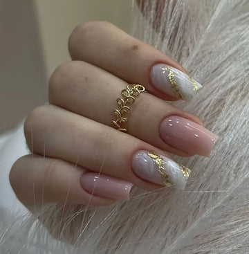 Solid Pink Marble Nails Set