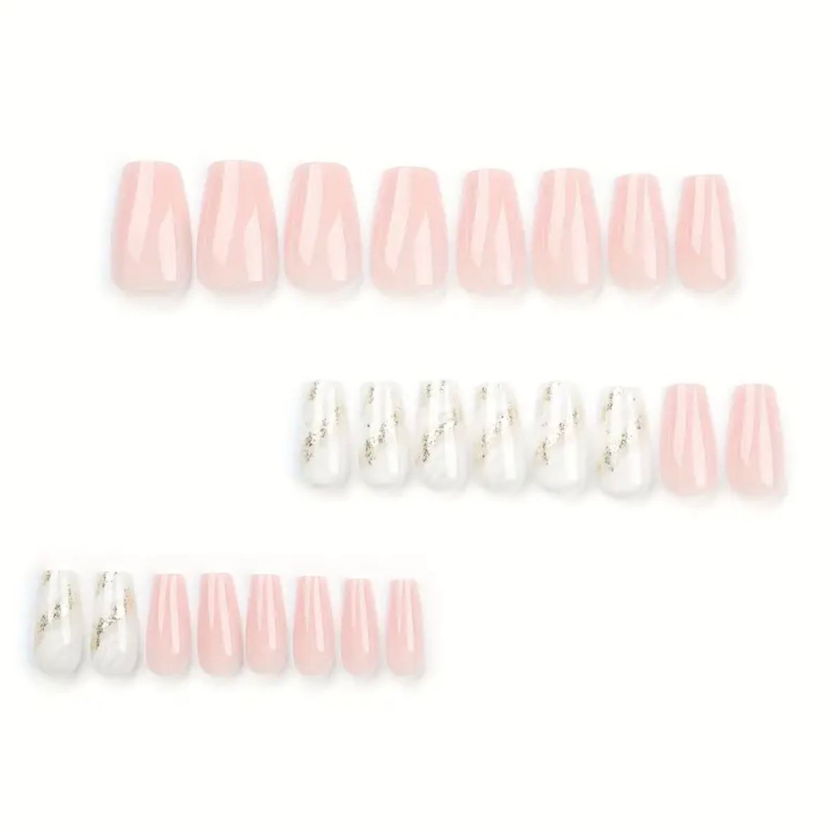 Solid Pink Marble Nails Set