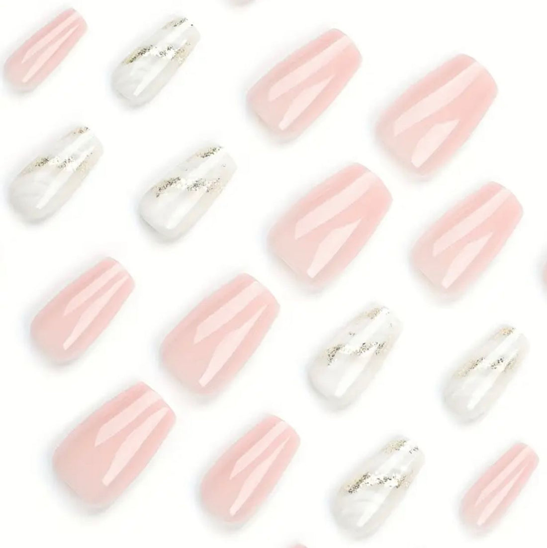 Solid Pink Marble Nails Set