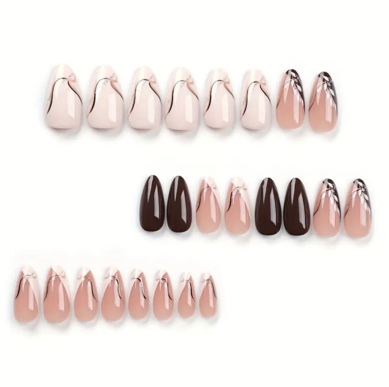 Vintage Brown Almond Shape Nails set