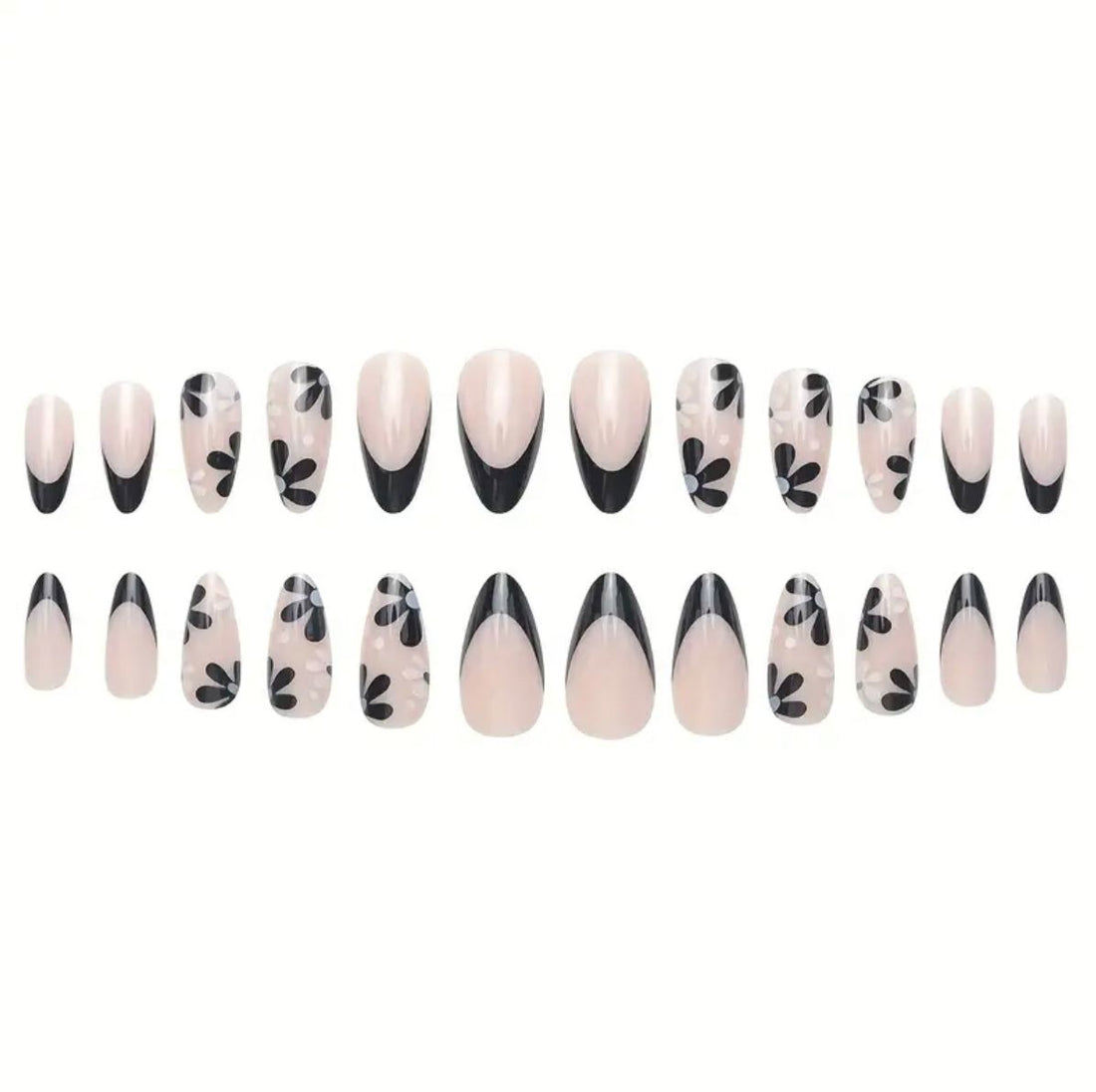 Black French Almond Nail Set
