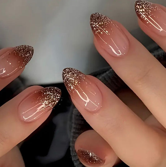 Brown Glitter Ombre Nails Set