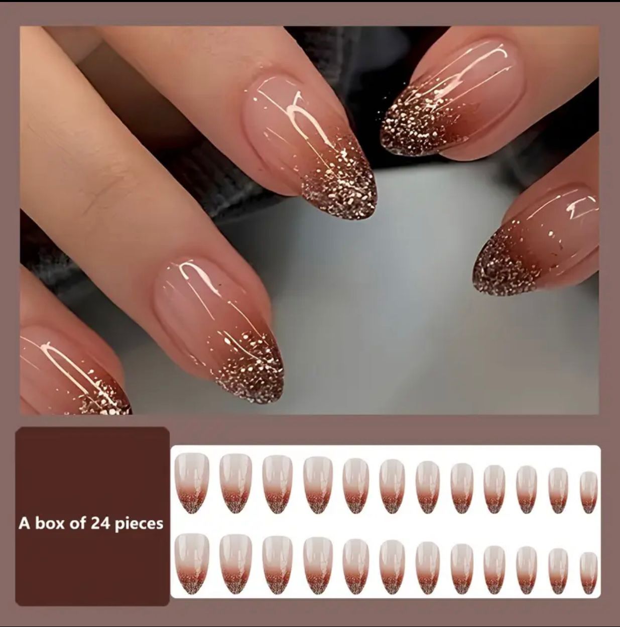 Brown Glitter Ombre Nails Set