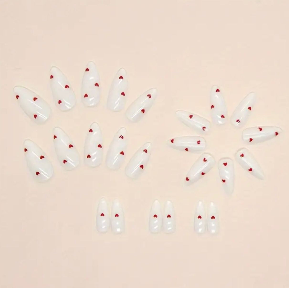 Festive Red Heart White Nails Set