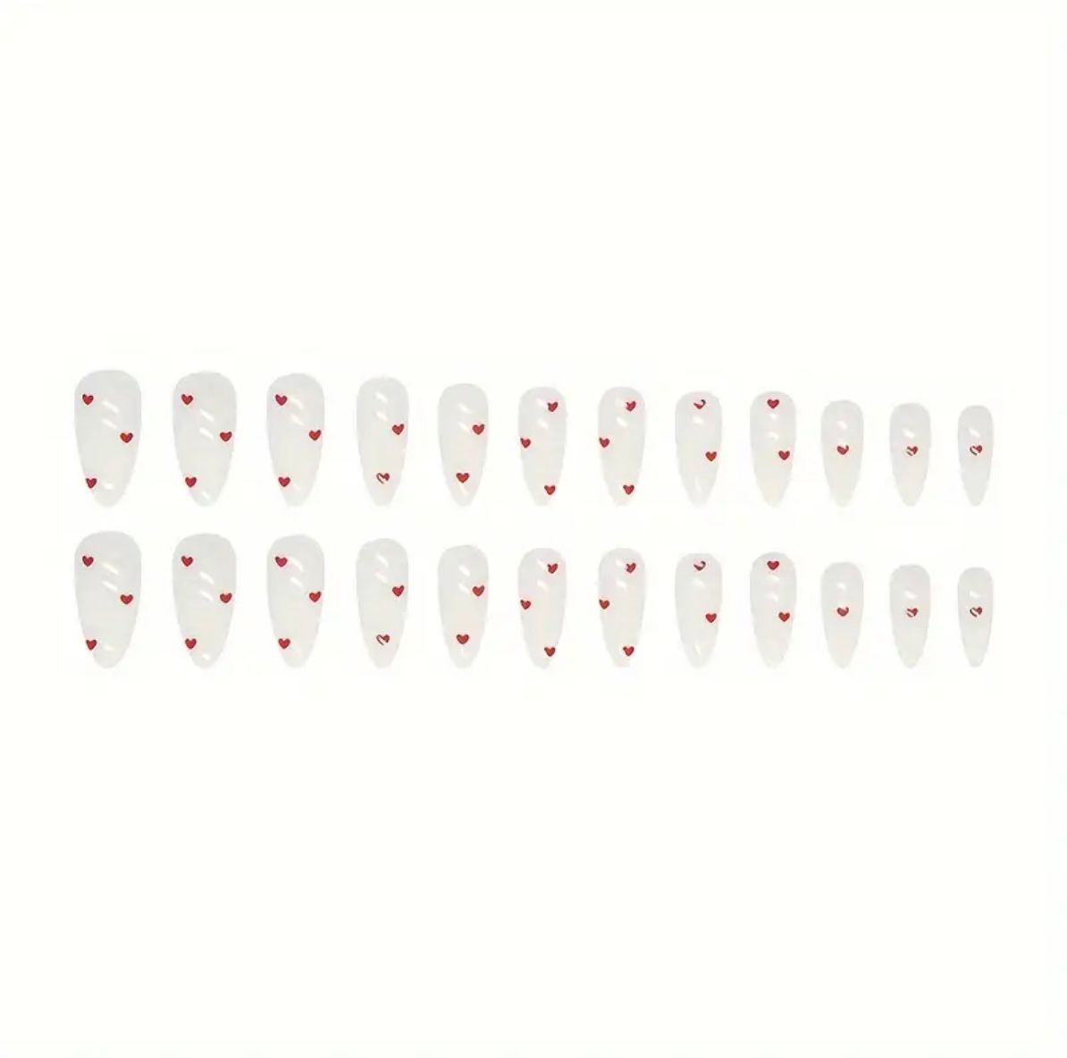 Festive Red Heart White Nails Set