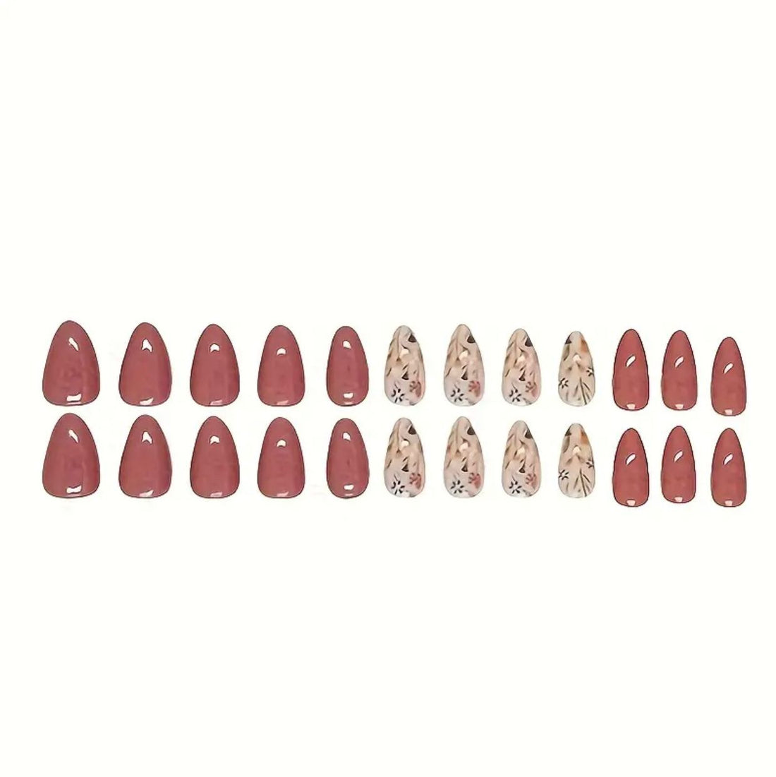 Floral Pink Almond 24 Pcs Nails Set