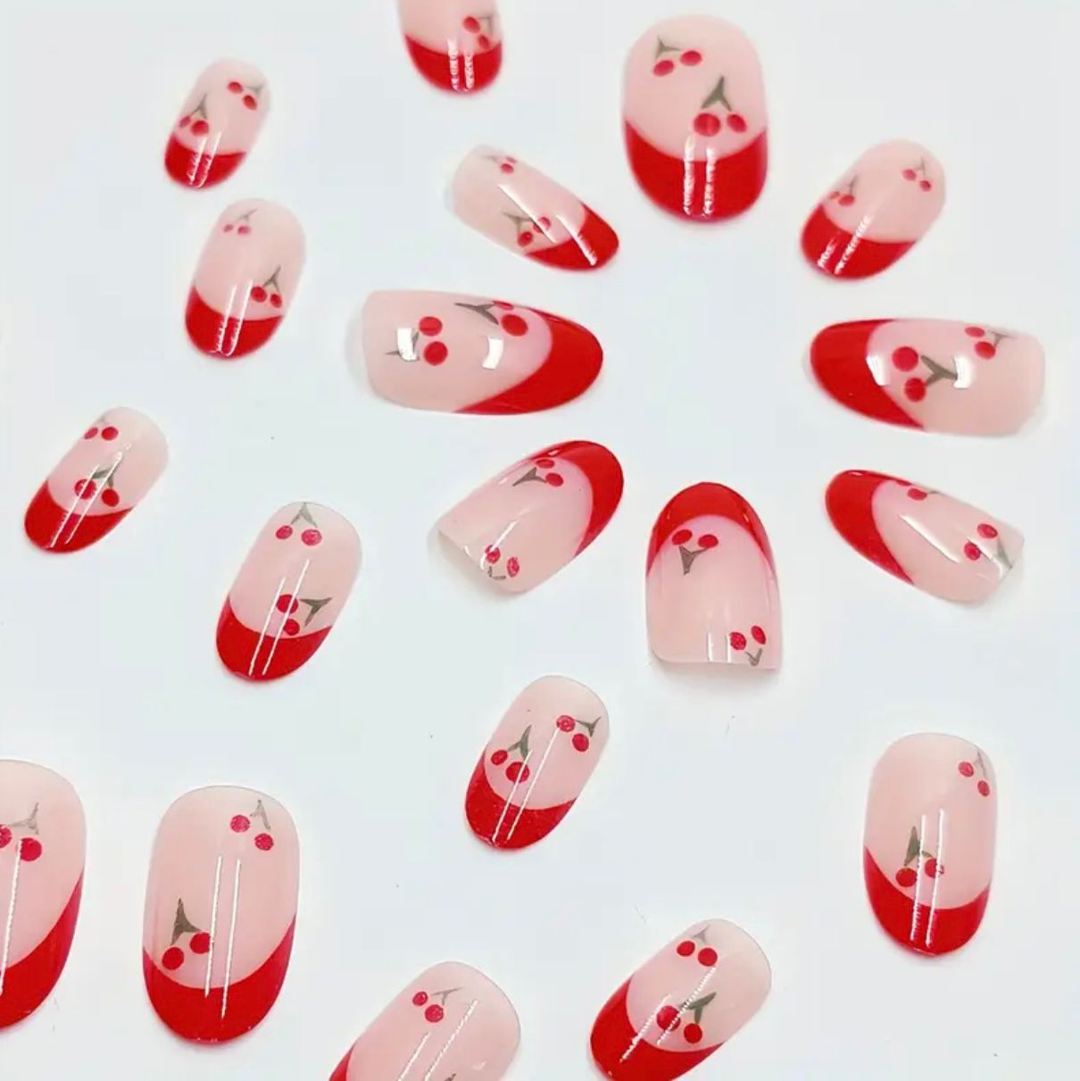 Cherry Red 24 Pcs Nails Set