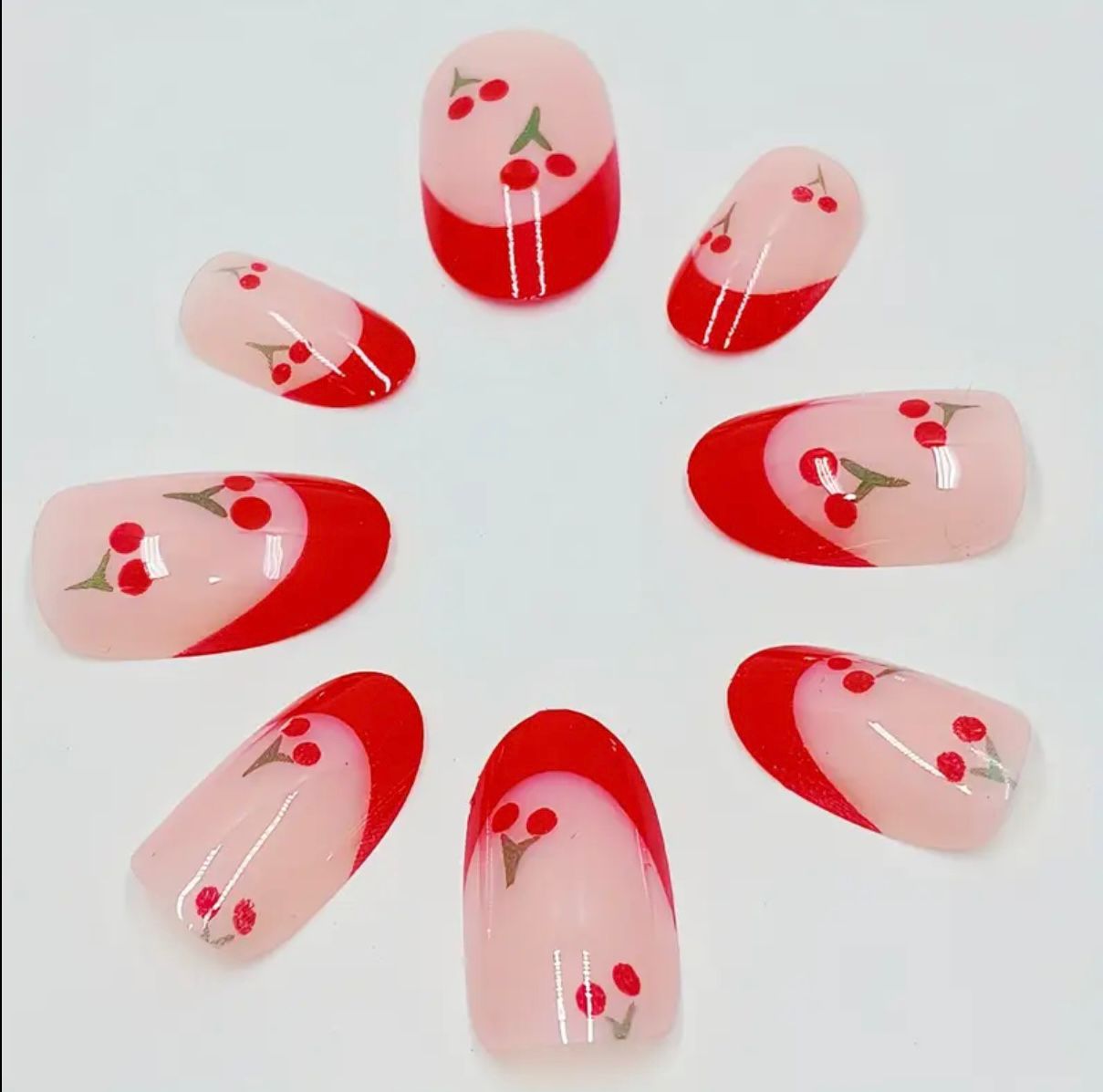 Cherry Red 24 Pcs Nails Set