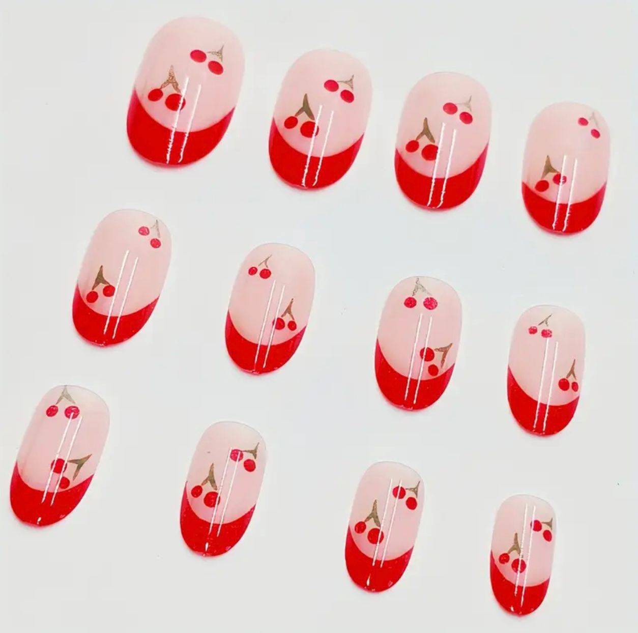 Cherry Red 24 Pcs Nails Set
