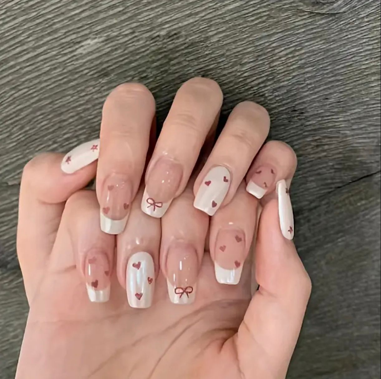 French Heart Nude 24 Pcs Nails set