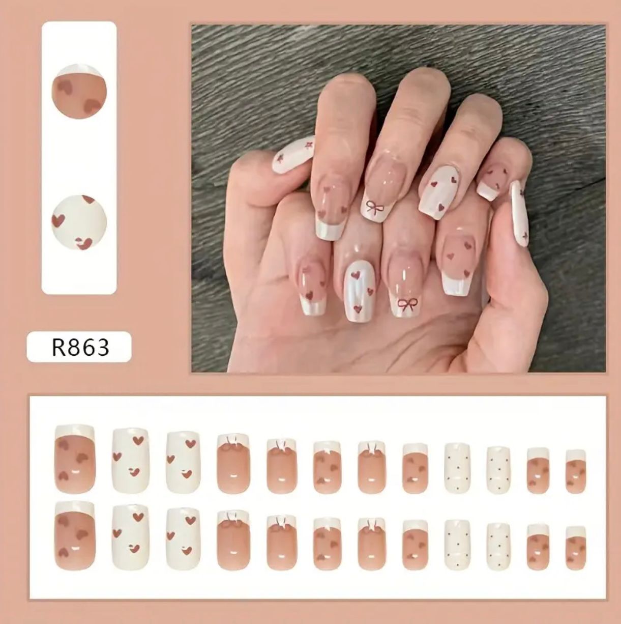 French Heart Nude 24 Pcs Nails set