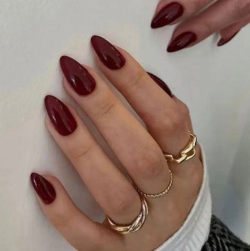 Wine Red Almond Shape 24 Pcs Nails Set