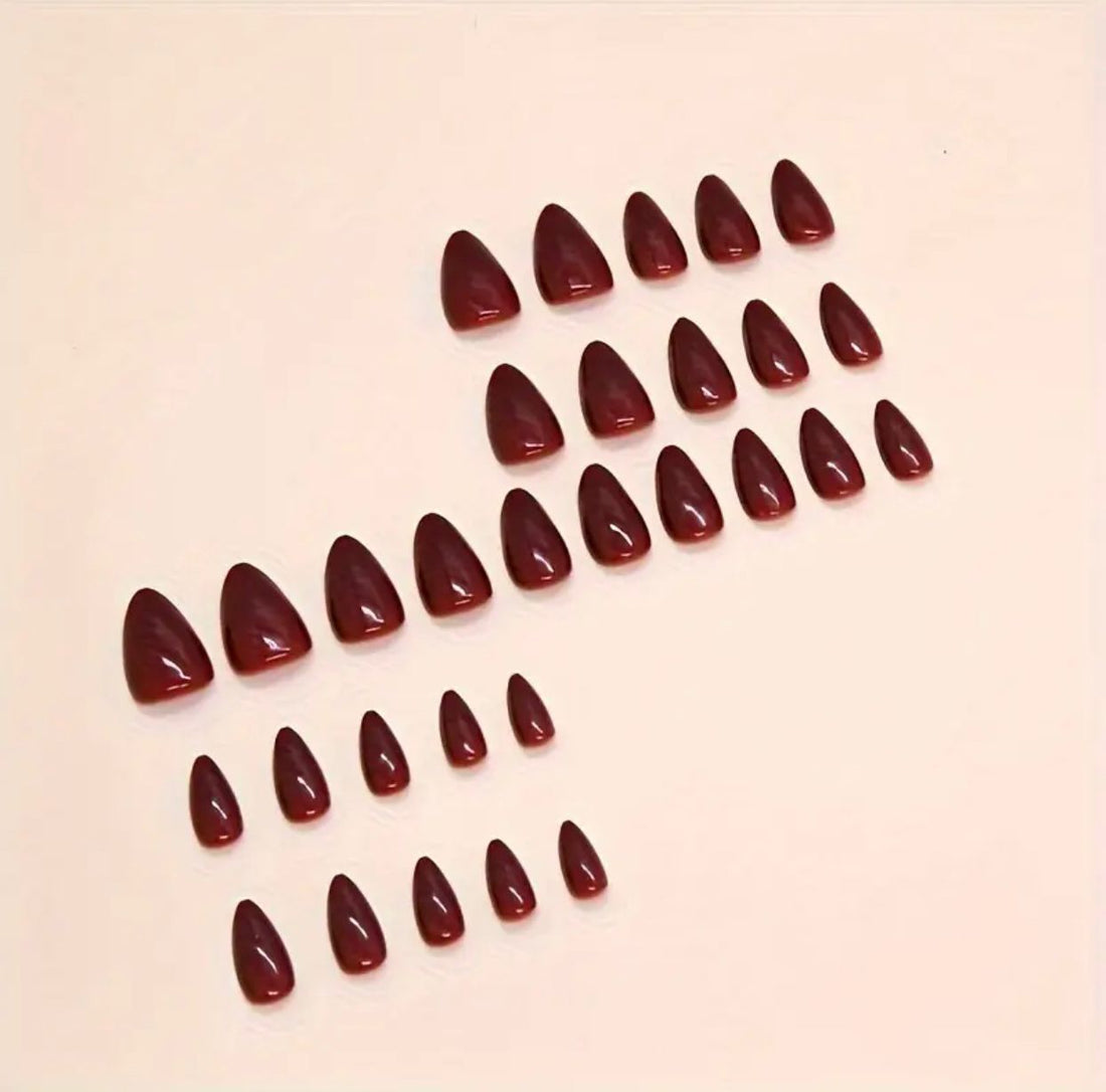 Wine Red Almond Shape 24 Pcs Nails Set