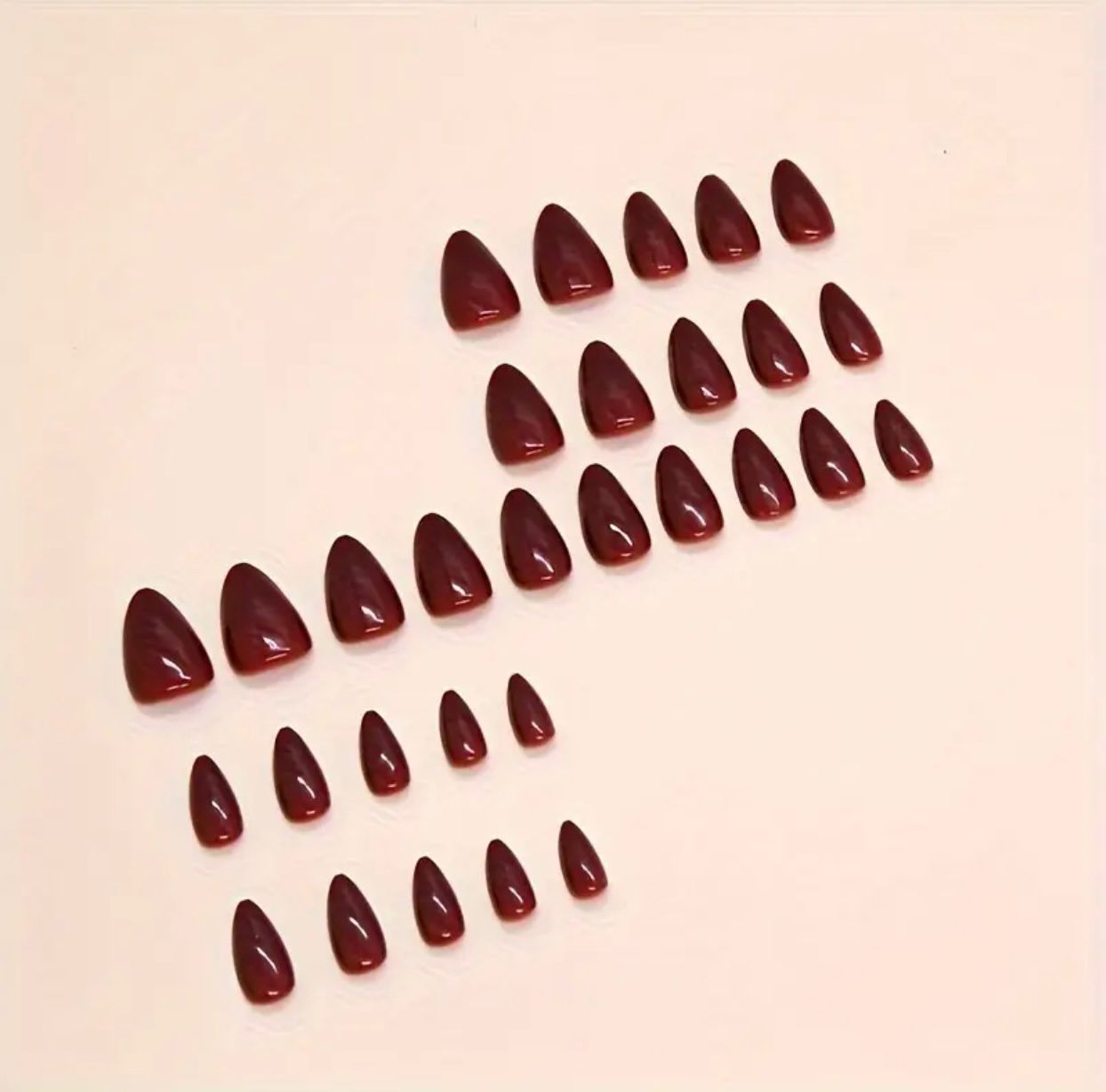 Wine Red Almond Shape 24 Pcs Nails Set